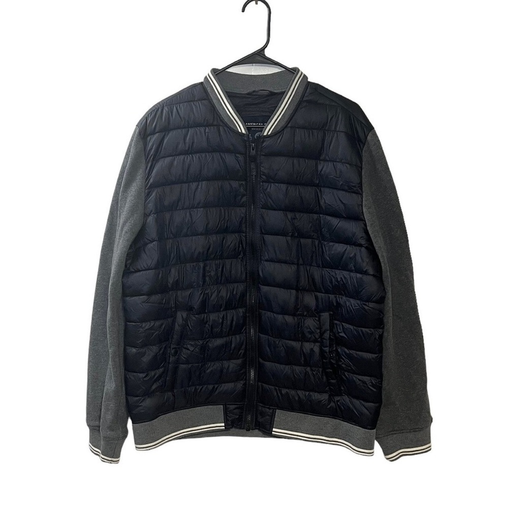 American Eagle Outfitters Black and Gray Bomber Jacket - Medium Tall